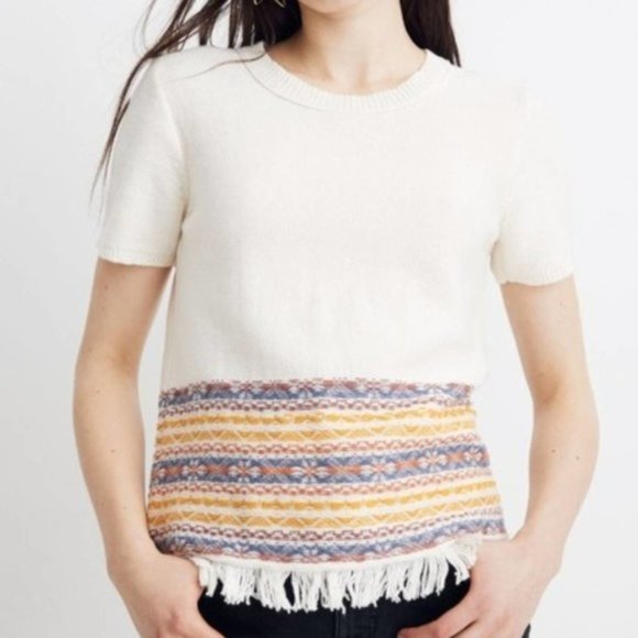 Madewell Fringed Jacquard Sweater Tee Top L2974 - Picture 8 of 9